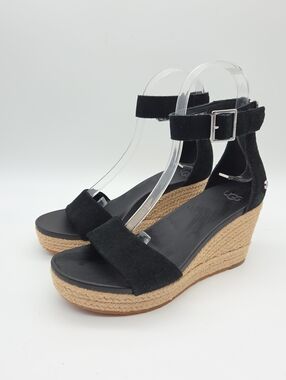 UGG Aylani Espadrille Wedge Sandals Black Size 6